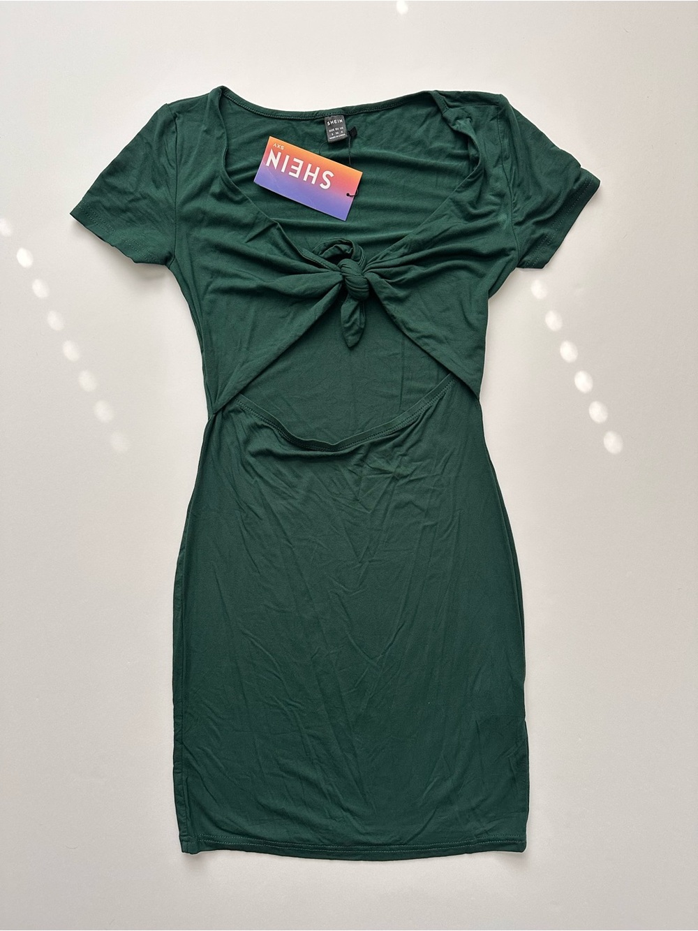 SHEIN Dark Green Knot-Front Cutout Mini Dress